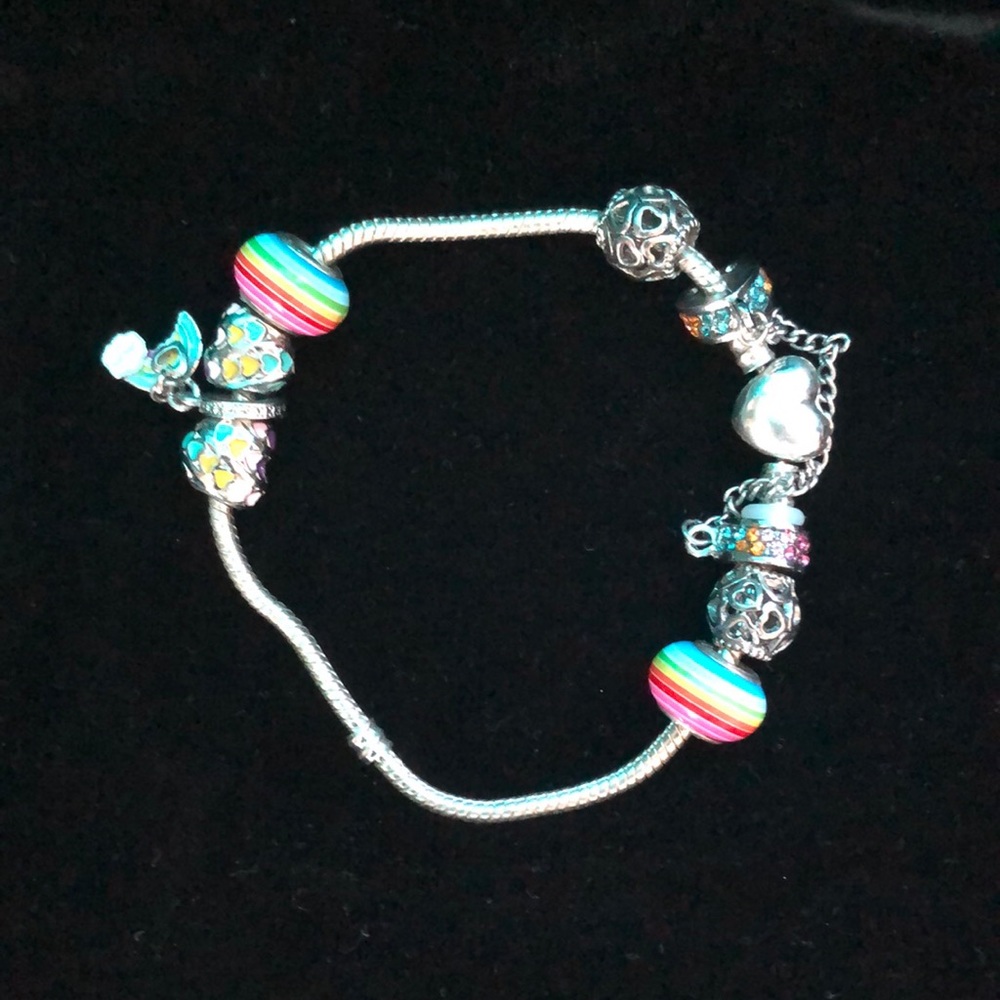 Bead Silver Snake Charm Bracelet
